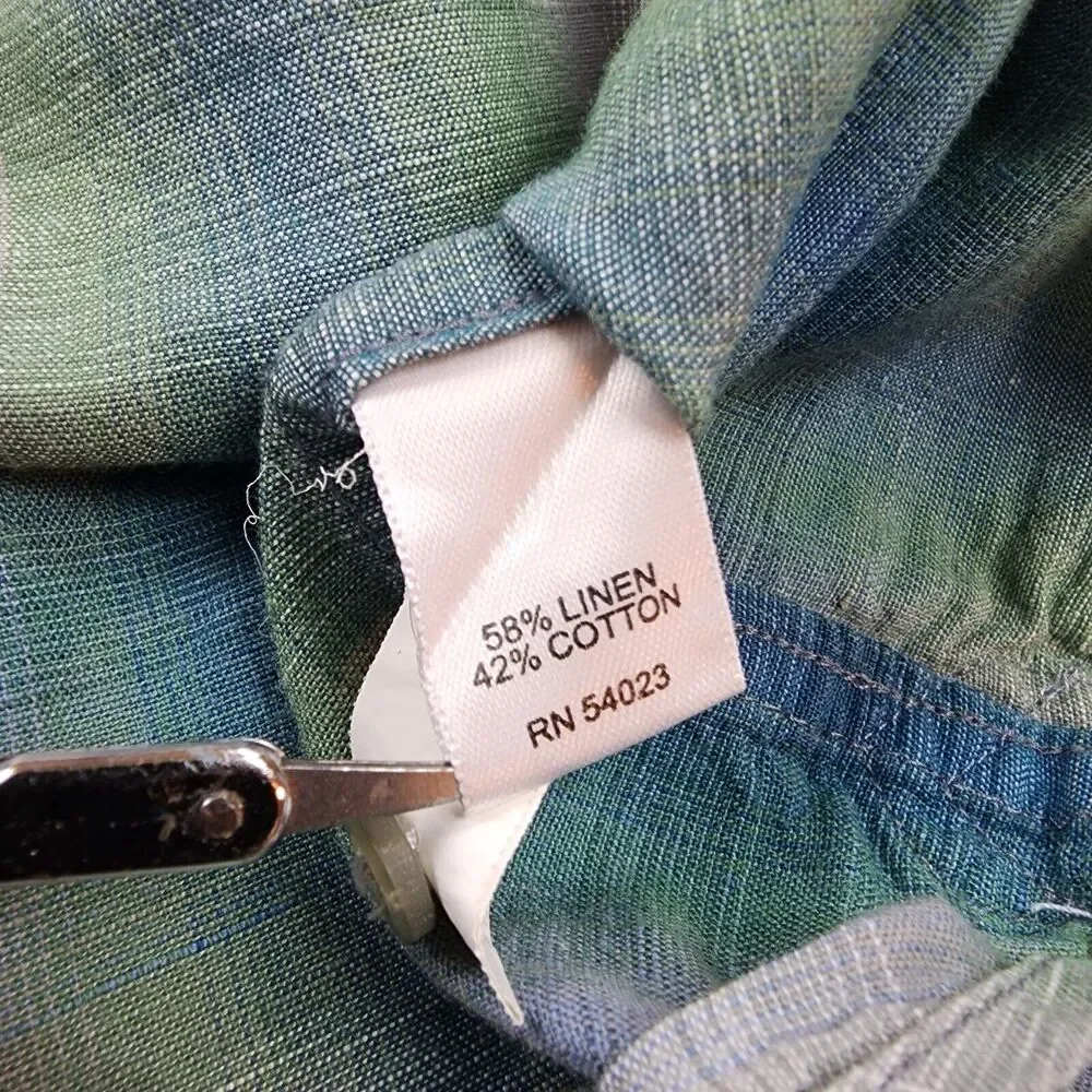 Banana Republic Shirt Mens XL Plaid Linen Blend Long Sleeve Button Up Coastal